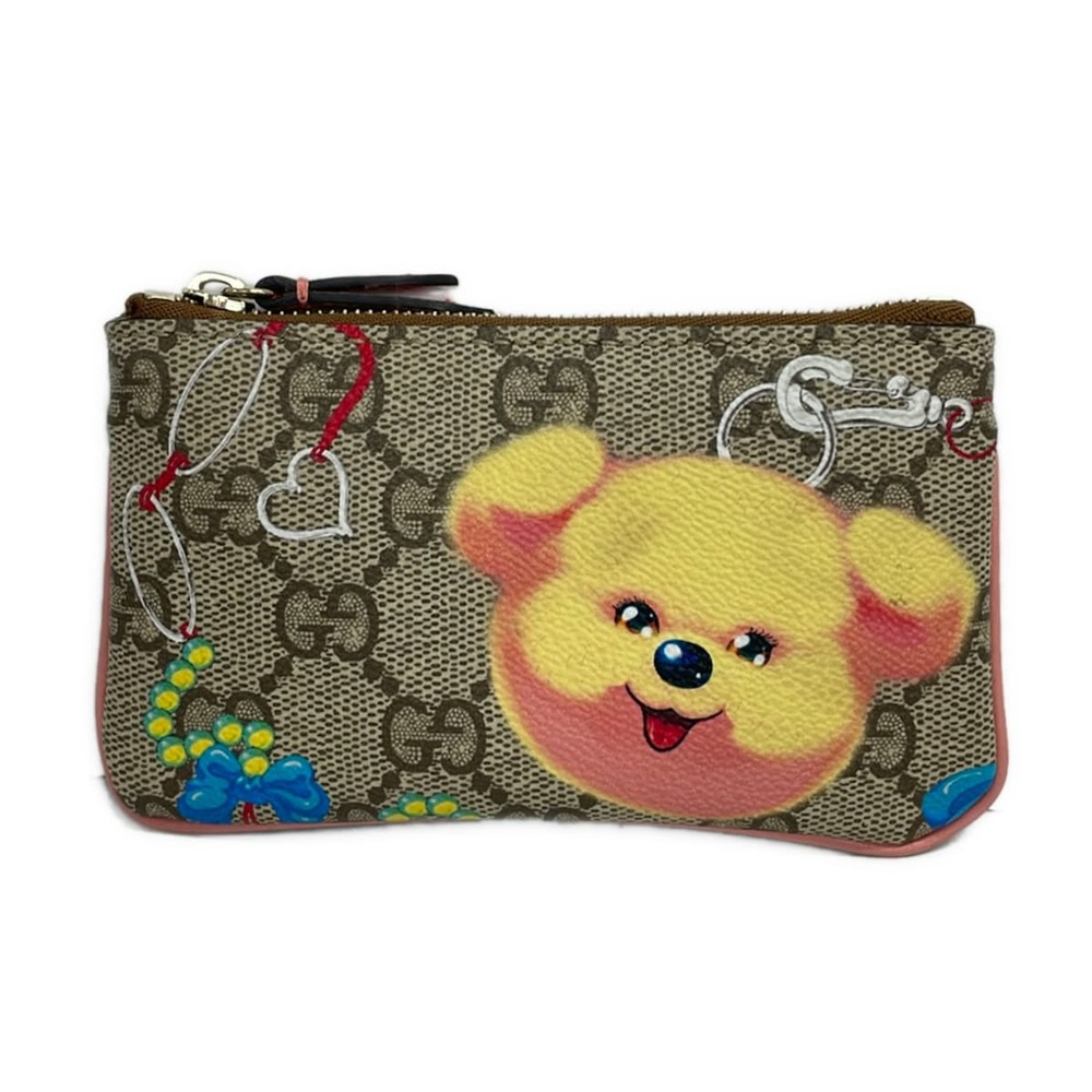 Gucci GG Supreme Coin Case 838892 Beige Dark Brown Multi PVC Leather